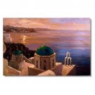 Greek Island Church Town Sunset Harbor Impressionist Landscape Oil Painting Canvas Art High