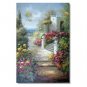 100% Hand-Paint Greek Island Flower Garden Sea Ocean Impressionist Landscape Oil Painting Canvas