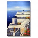 Greek Isle Mediterranean Church Impressionist Landscape Oil Painting Canvas Art High Quality