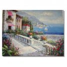 Greek Mediterranean Garden by Sea Impressionist Landscape Oil Painting Canvas Art High Quality