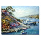 100% Hand-Paint Greek Mediterranean Harbor Seascape Impressionist Landscape Oil Painting Canvas