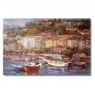 Greek Mediterranean Harbor Ships Impressionist Landscape Oil Painting Canvas Art High Quality
