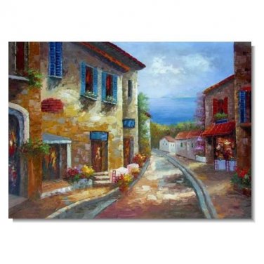 Greek Mediterranean Old Street Impressionist Landscape Oil Painting Canvas Art High Quality Home