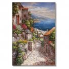 Greek Mediterranean Sea Flowers Town Impressionist Landscape Oil Painting Canvas Art High
