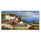 Greek Mediterranean Seascape Small Village Impressionist Landscape Oil Painting Canvas Art High