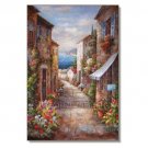 Greek Mediterranean Street Sprint Flowers Impressionist Landscape Oil Painting Canvas Art High