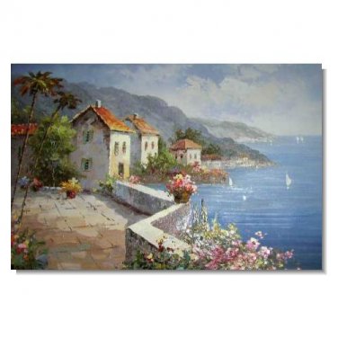 Greek Mediterranean Yark by Sea Impressionist Landscape Oil Painting Canvas Art High Quality