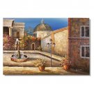 Italian Church Courtyard Fountain Large Oil Painting Impressionist Landscape Oil Painting Canvas