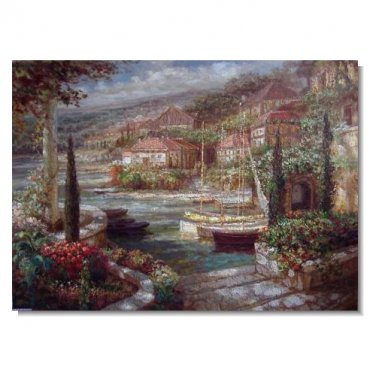 Italian Mediterranean at Dusk Impressionist Landscape Oil Painting Canvas Art High Quality Home