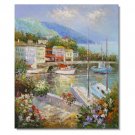 Italian Mediterranean Boats at Port Impressionist Landscape Oil Painting Canvas Art High Quality