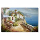Italian Mediterranean Flowers Harbor Impressionist Landscape Oil Painting Canvas Art High