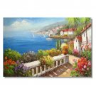 Italian Mediterranean Garden by Sea Impressionist Landscape Oil Painting Canvas Art High Quality