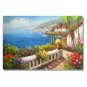 Italian Mediterranean Garden by Sea Impressionist Landscape Oil Painting Canvas Art High Quality