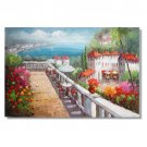 Italian Mediterranean Garden Flowers Impressionist Landscape Oil Painting Canvas Art High