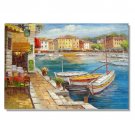 Italian Mediterranean Port Boats Impressionist Landscape Oil Painting Canvas Art High Quality