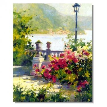 Italian Mediterranean Seascape Old Town Beach-001 Impressionist Landscape Oil Painting Canvas