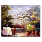 Italian Mediterranean Seascape Old Town Beach-003 Impressionist Landscape Oil Painting Canvas