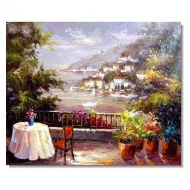 Italian Mediterranean Seascape Old Town Beach-003 Impressionist Landscape Oil Painting Canvas