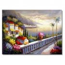 Italian Mediterranean Seascape Old Town Beach-005 Impressionist Landscape Oil Painting Canvas