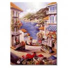 100% Hand-Paint Italian Mediterranean Seascape Old Town Beach-007 Impressionist Landscape Oil