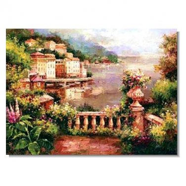 Italian Mediterranean Seascape Old Town Beach-008 Impressionist Landscape Oil Painting Canvas