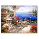 Italian Mediterranean Seascape Old Town Beach-009 Impressionist Landscape Oil Painting Canvas
