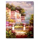 100% Hand-Paint Italian Mediterranean Seascape Old Town Beach-013 Impressionist Landscape Oil
