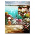 100% Hand-Paint Italian Mediterranean Seascape Old Town Beach-015 Impressionist Landscape Oil