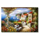 Italian Mediterranean Seascape Old Town Beach-016 Impressionist Landscape Oil Painting Canvas