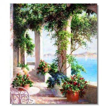 Italian Mediterranean Seascape Old Town Beach-017 Impressionist Landscape Oil Painting Canvas