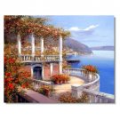 100% Hand-Paint Italian Mediterranean Seascape Old Town Beach-018 Impressionist Landscape Oil