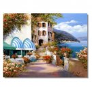 100% Handmade Italian Mediterranean Seascape Old Town Beach-020 Impressionist Landscape Oil