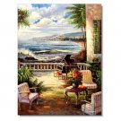 100% Hand-Paint Italian Mediterranean Seascape Old Town Beach-021 Impressionist Landscape Oil
