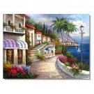 Italian Mediterranean Seascape Old Town Beach-022 Impressionist Landscape Oil Painting Canvas