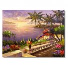 100% Hand-Paint Italian Mediterranean Seascape Old Town Beach-026 Impressionist Landscape Oil