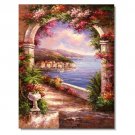 Italian Mediterranean Seascape Old Town Beach-028 Impressionist Landscape Oil Painting Canvas