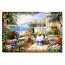 100% Handmade Italian Mediterranean Seascape Old Town Beach-029 Impressionist Landscape Oil