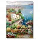 100% Hand-Paint Italian Mediterranean Seascape Old Town Beach-031 Impressionist Landscape Oil