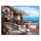 100% Hand-Paint Italian Mediterranean Seascape Old Town Beach-036 Impressionist Landscape Oil