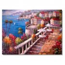 Italian Mediterranean Seascape Old Town Beach-038 Impressionist Landscape Oil Painting Canvas