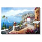 Italian Mediterranean Seascape Old Town Beach-049 Impressionist Landscape Oil Painting Canvas