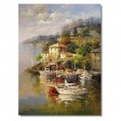 Italian Mediterranean Seascape Old Town Beach-051 Impressionist Landscape Oil Painting Canvas