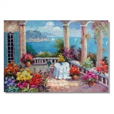 Italian Mediterranean Seascape Old Town Beach-052 Impressionist Landscape Oil Painting Canvas