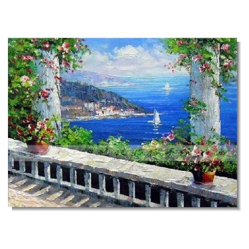 Italian Mediterranean Seascape Old Town Beach-053 Impressionist ...