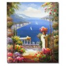 Italian Mediterranean Seascape Old Town Beach-056 Impressionist Landscape Oil Painting Canvas