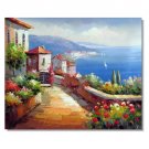 Italian Mediterranean Seascape Old Town Beach-057 Impressionist Landscape Oil Painting Canvas