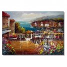 Italian Mediterranean Seascape Old Town Beach-059 Impressionist Landscape Oil Painting Canvas