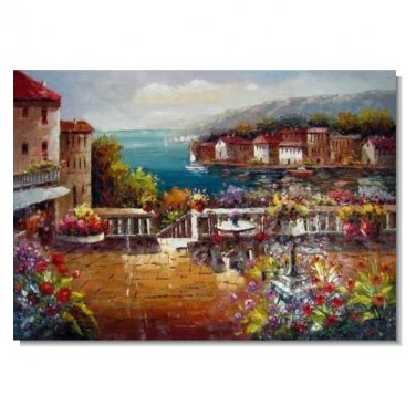 Italian Mediterranean Seascape Old Town Beach-059 Impressionist Landscape Oil Painting Canvas