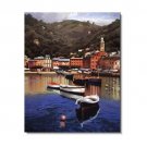 100% Hand-Paint Italian Mediterranean Seascape Old Town Beach-061 Impressionist Landscape Oil