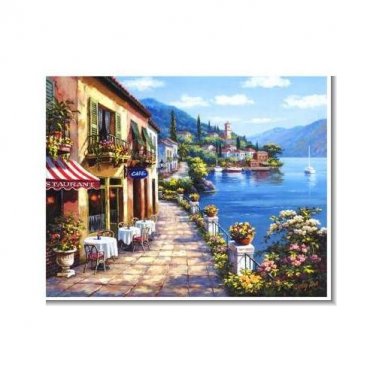 Italian Mediterranean Seascape Old Town Beach-064 Impressionist Landscape Oil Painting Canvas